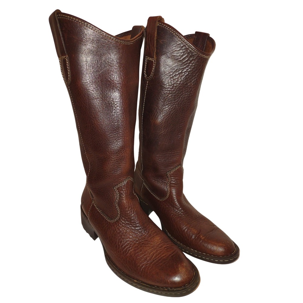 Born Brown Shavano Tall Leather Western Riding Boots W6728 G5 Pebbled Womens 8